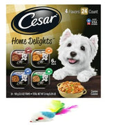 Cesar Home Delights Soft Wet Dog Food Pot Roast & Vegetable, Beef Stew, Turkey Potato & Green Bean, and Hearth Chicken & Noodle Variety Pack, 3.5 Ounce (Pack of 24), Easy Peel Trays with a Mouse Toy